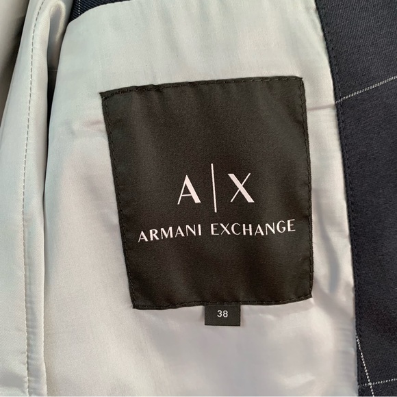 Armani Exchange Blazer Jacket Navy Blue Sports Coat Grid Print Plaid NEW Size 38 - Picture 6 of 10